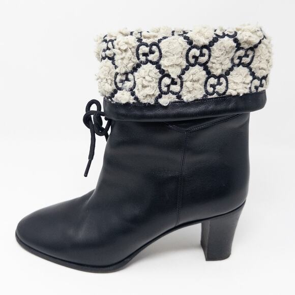 Gucci Shearling Effect Black Leather Pull on Boots 40 EU - Picture 1 of 7